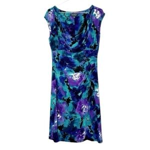 LAUREN Ralph Lauren Woman Blue Purple Ruched Sheath Dress US10 Party Classic